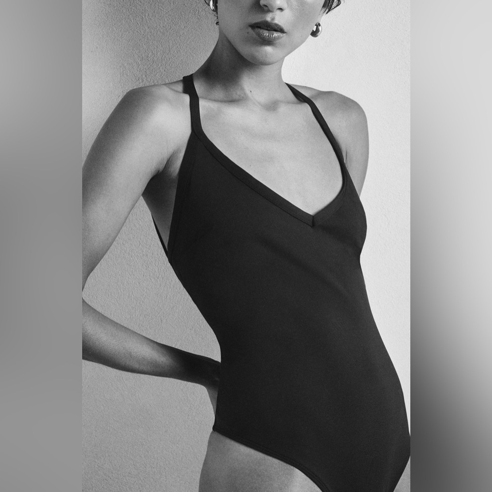 NWT. Zara Home Black Plain Beach Swimsuit with Straps at the back. Size M.
